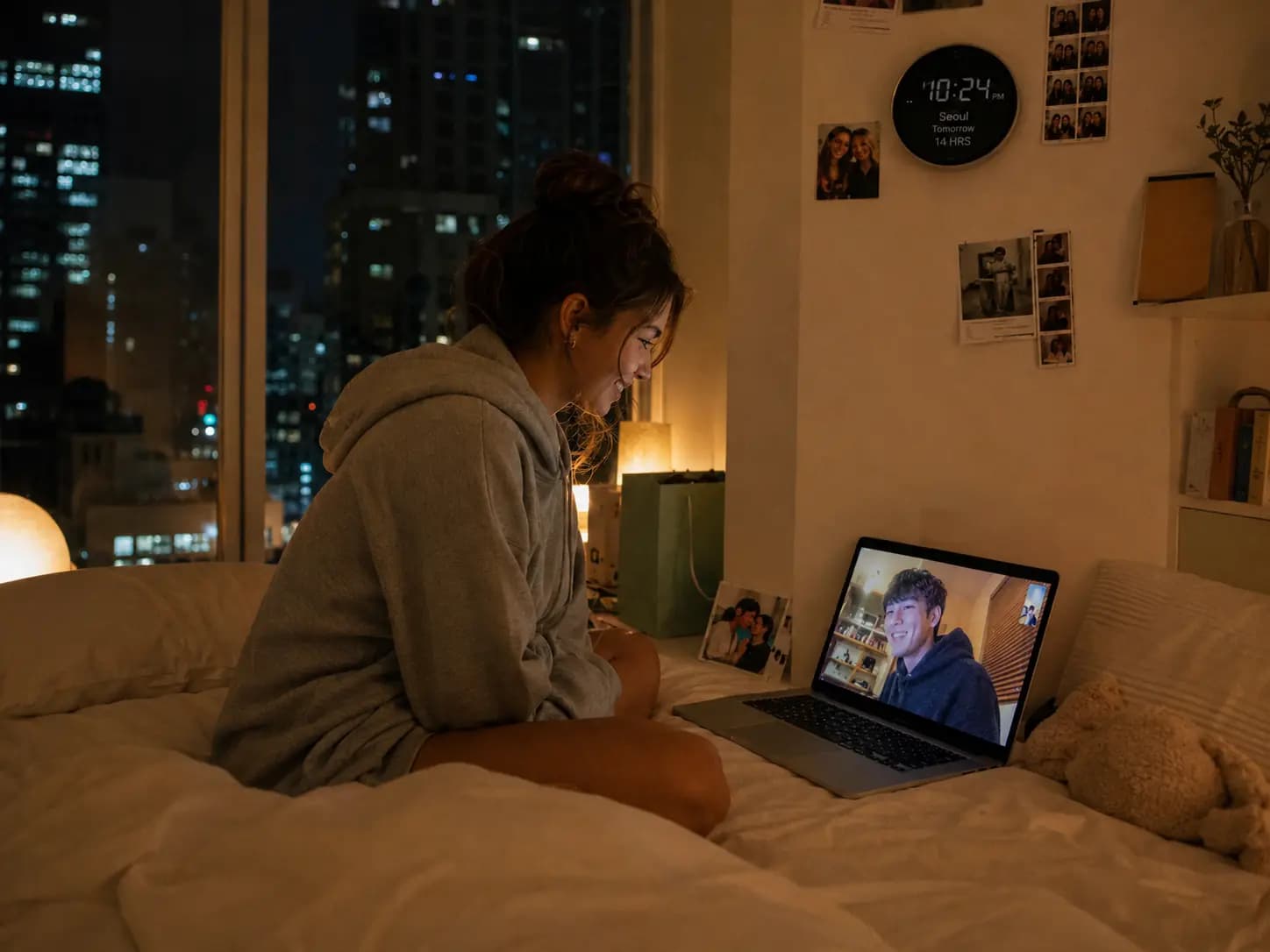 A person on a video call with their partner
